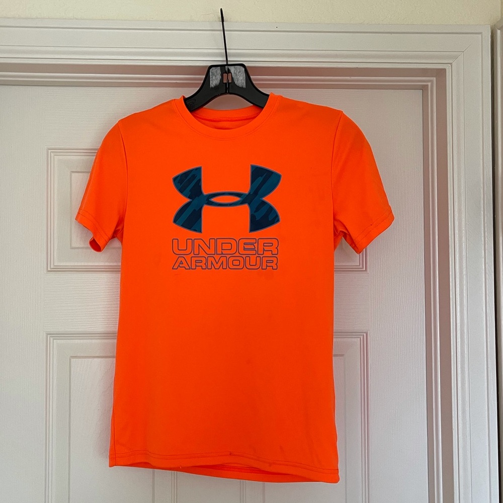 Under Armor YMD Neon Orange Crew Neck Shirt - Picture 1 of 7